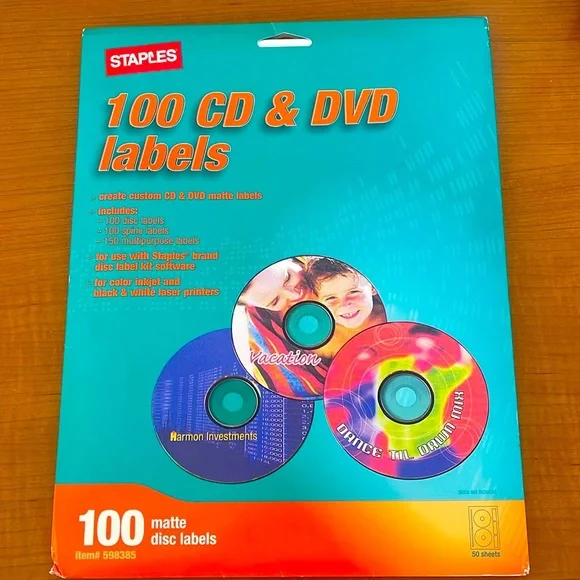 Staples 100 CD & DVD labels
