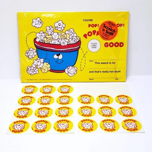 1979 Trend Popcorn Scratch 'n Sniff Sticker Sheets w/ Certificates Poppin' Good