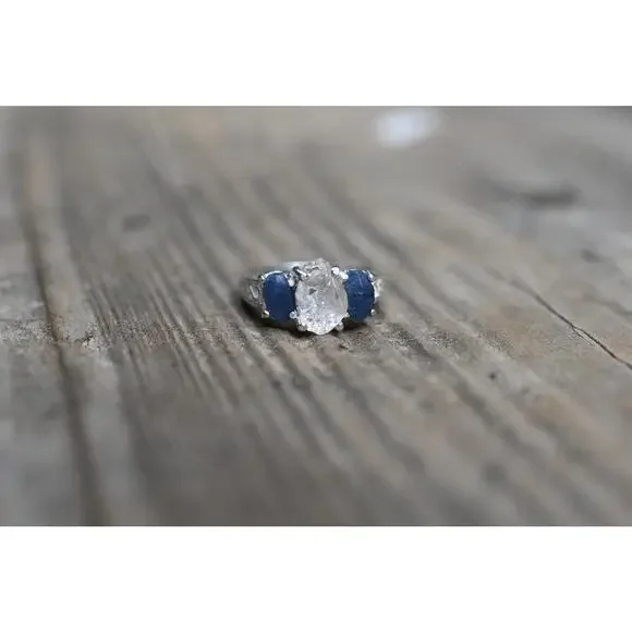 Engagement ring Burmese sapphire and Lake County diamond sterling silver