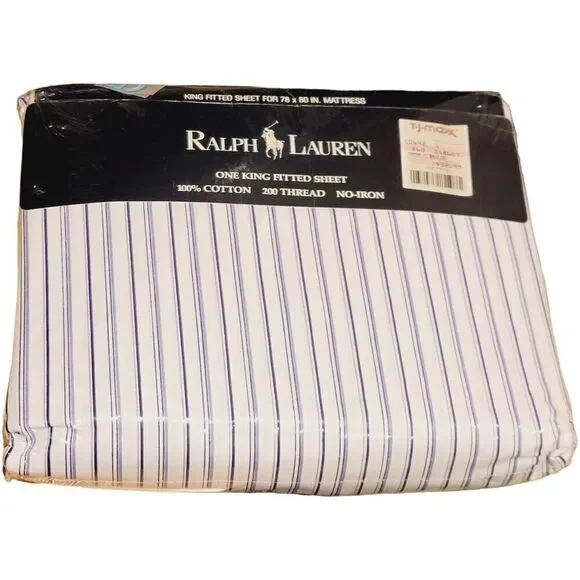 NOS Ralph Lauren Westland Multi‎ Striped Blue & White T200 King Fitted Sheet
