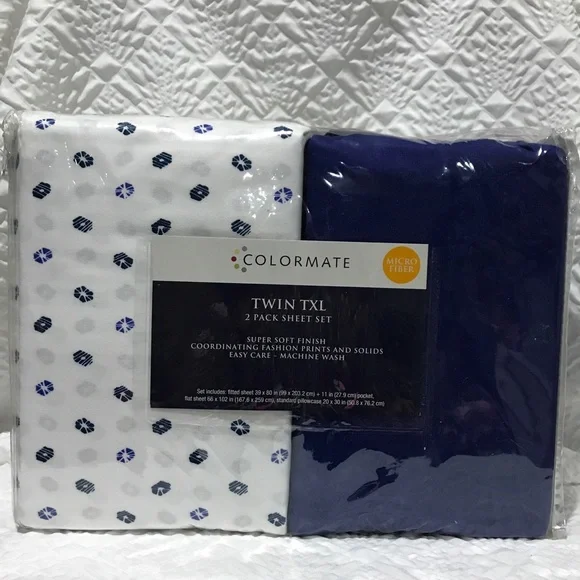 Colormate Twin XL Sheet Sets (2) Sears Brand Blue White Unisex