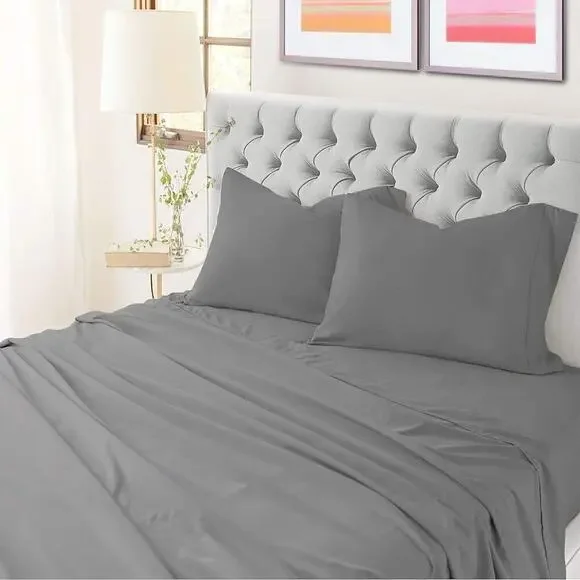 Gulliver Cotton‎ Percale King 4 Piece Cooling Sheet Set Grey - NEW