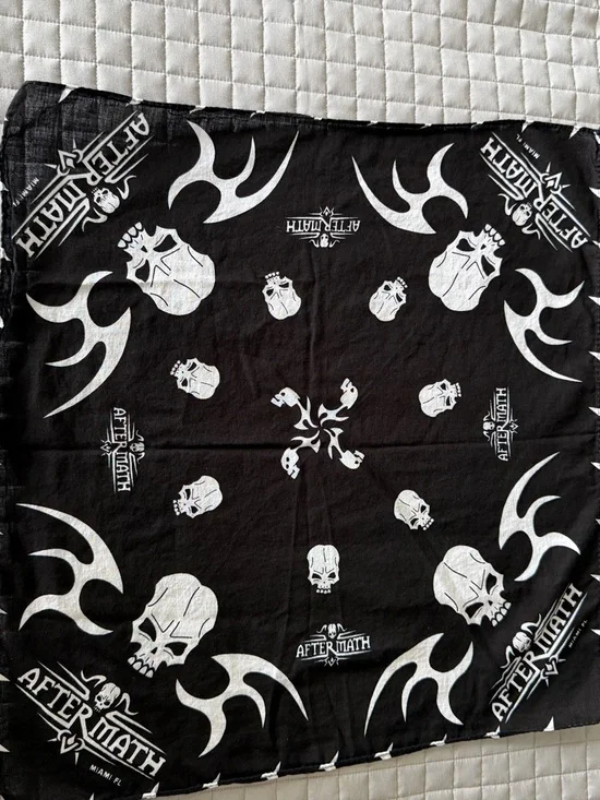 Vintage After Math Skull Bandana Black Cotton Miami FL Streetwear 90s