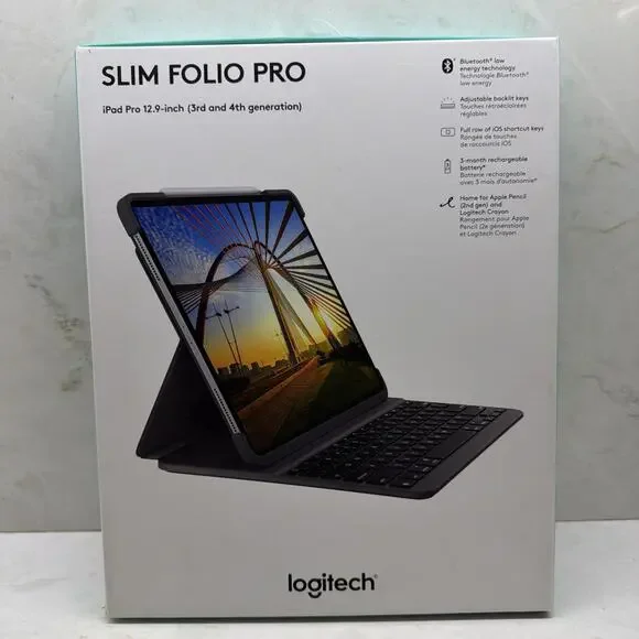 Logitech Slim Folio Pro Keyboard Case for iPad Pro 12.9 Inch 3rd 4th Gen W/ Box