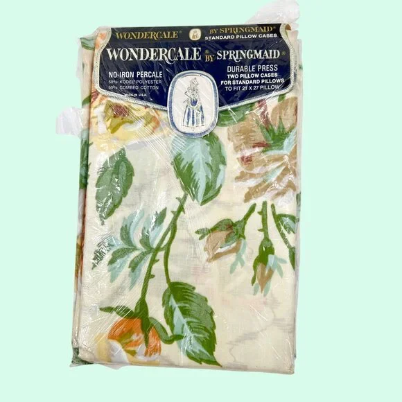 NIP VINTAGE SPRINGMAID WONDERCALE NO IRON PERCALE FLORAL PILLOWCASES 21