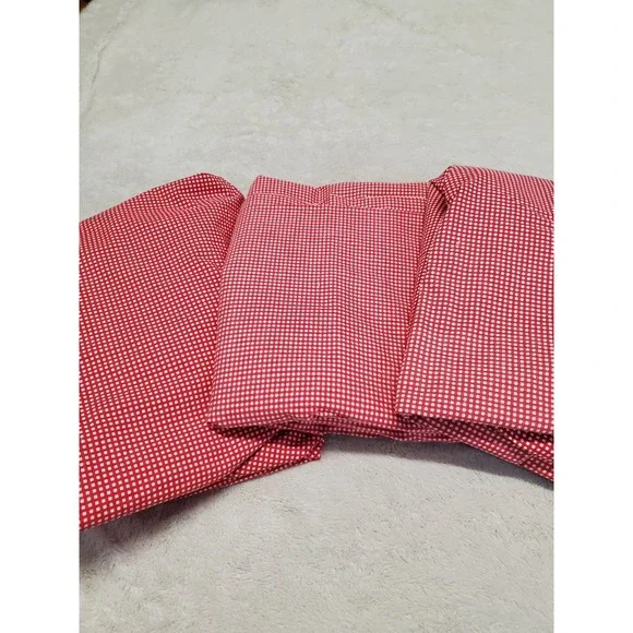 Ralph Lauren Red White Gingham Plaid Twin Cotton Flat Fitted Sheet Set Bedding