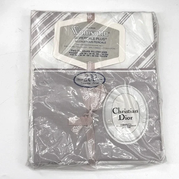 VTG CHRISTIAN DIOR Pillowcase (2) Wamsutta Luxurious Percale Plus Purple Gray