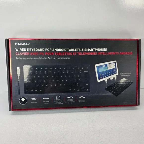 Macally WKEYAND Wired Keyboard for Android Tablets Smartphones Micro USB Black