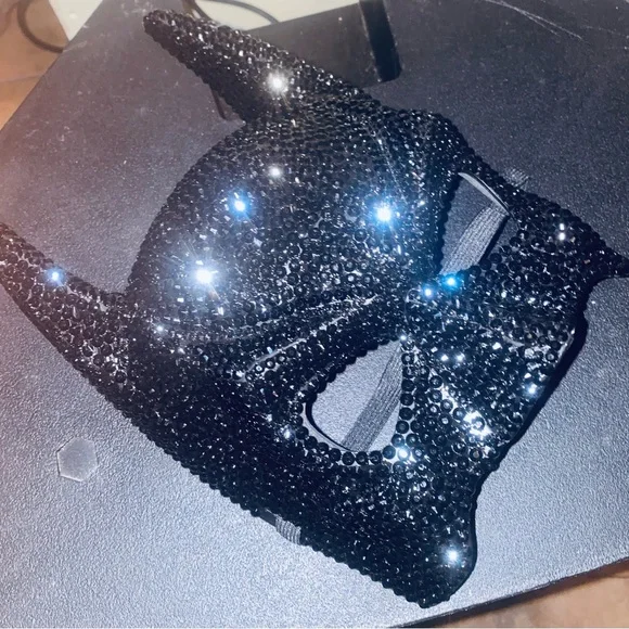 Customized Black Rhinestone Batman Mask