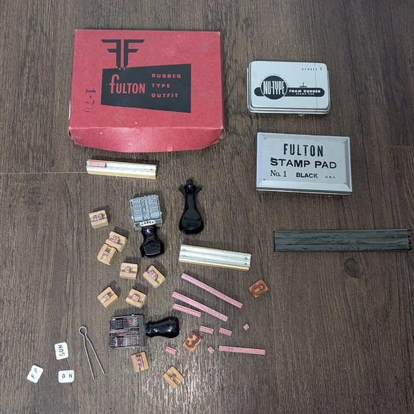 Fulton Rubber Type OUTFIT Stamp Kit & Accessories Vintage