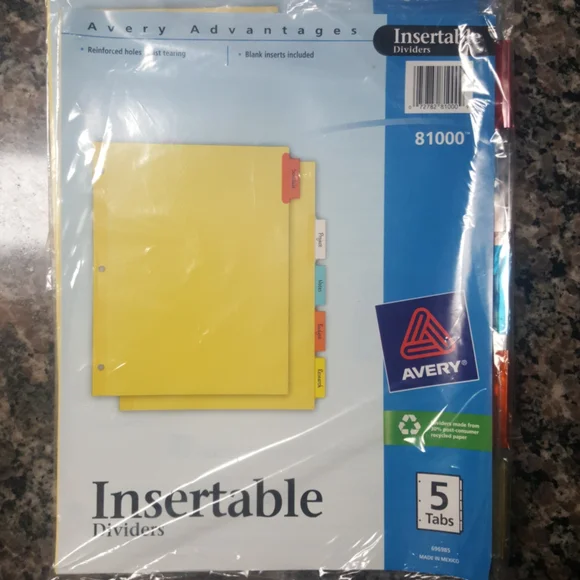 Lot of 4 New sealed Avery insertable dividers 5 tabs avery #81000