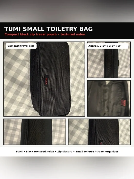 TUMI Small Black Toiletry Bag Travel Organizer Zip Pouch