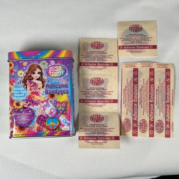 Lisa Frank Girl Adhesive Bandages Rainbow Metal Tin OS Y2K‎ Nostalgia Retro