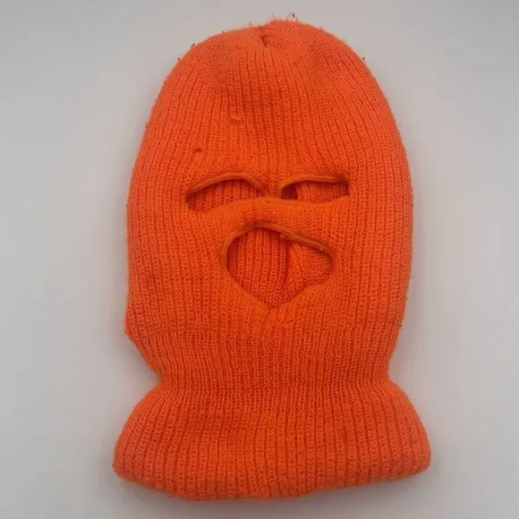 Vintage Face Mask Blaze Orange Knit Winter Balaclava Winter Hunting Ski Mask