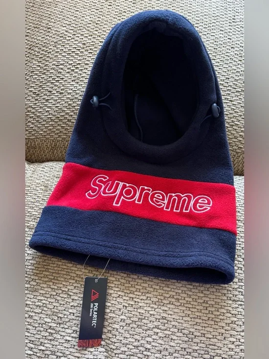 Supreme Red and Navy Fleece Balaclava with Embroidered Logo