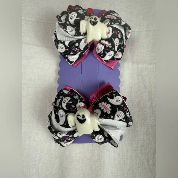 HandMade Ghost Hair Bows with Pink and Black Accents