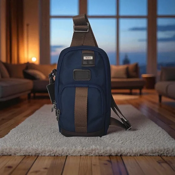 Tumi Navy and Brown Men's Sling Bag
