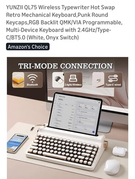 YUNZII White & Rose Gold Retro Typewriter Keyboard