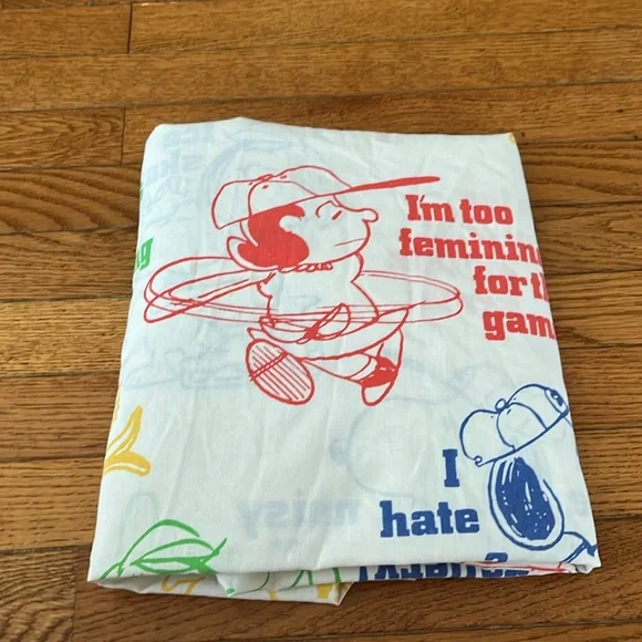Vintage Peanuts Charlie Brown Snoopy Twin TopSheet Retro Colorful Upcycle fabric