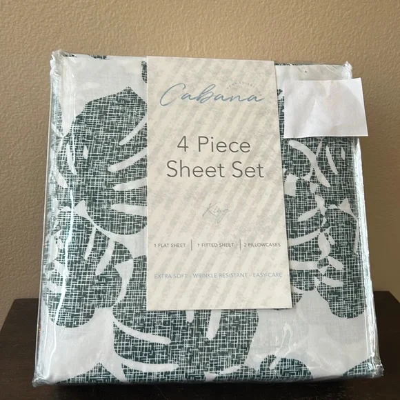 Cabana Home Collection 4PC King Sheet Set New Tropical Palm Fronds