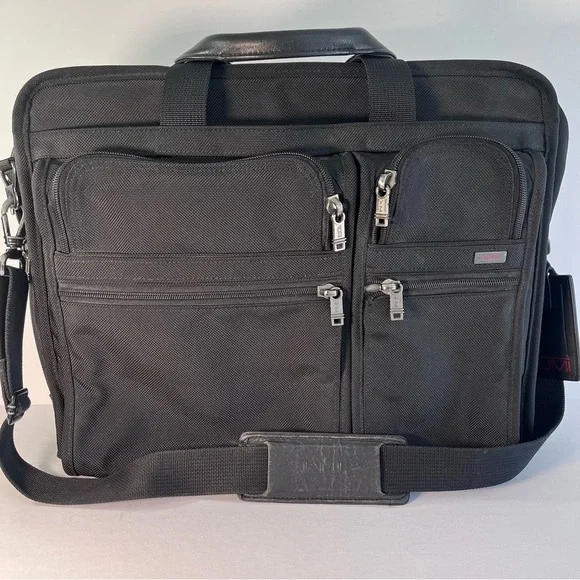 TUMI Black Nylon Compact Alpha 3 Large Laptop Bag Briefcase Expandable