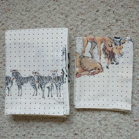 VTG Lady Pepperell Twin Flat Sheet Pillow Case Set Animal Safari No Iron Muslim