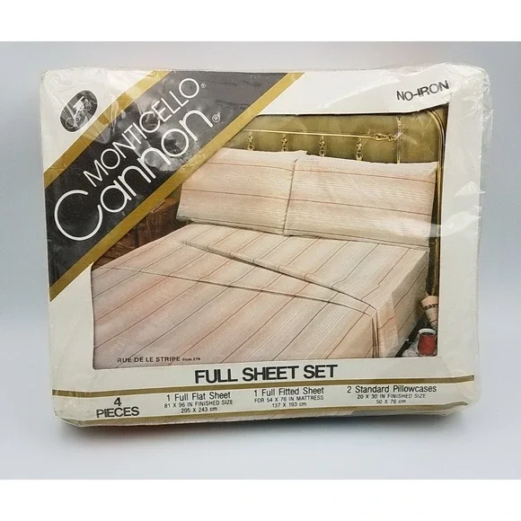 VINTAGE CANNON MONTICELLO FULL‎ SHEET SET 70'S MOD Rue De Le STRIPE style 276