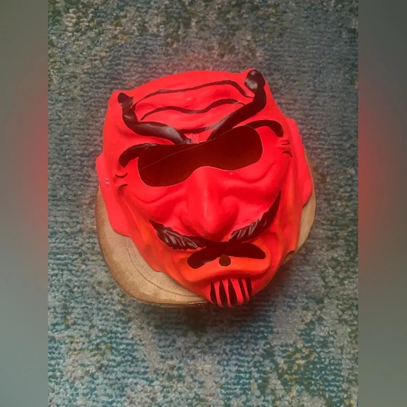 Vintage dead stock plastic molded red Devil spooky Halloween costume face mask
