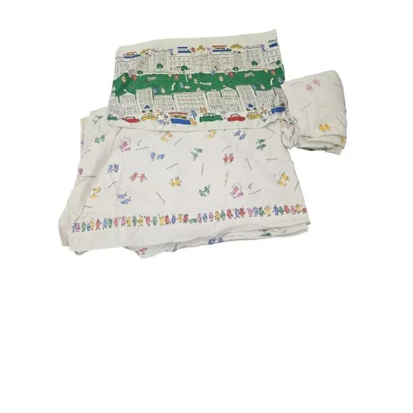 oshkosh vintage Thumbprint Sheets 3 Pc Set Twin Size Rare