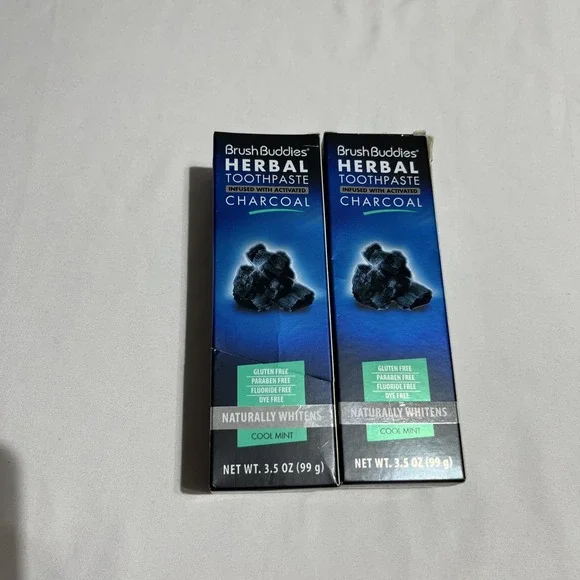 Brush Buddies Herbal Toothpaste 3.5oz‎ Activated Charcoal Cool Mint 2 Pack NEW