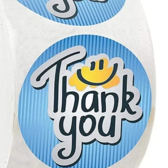 100 THANK YOU Stickers Blue Smiley 1