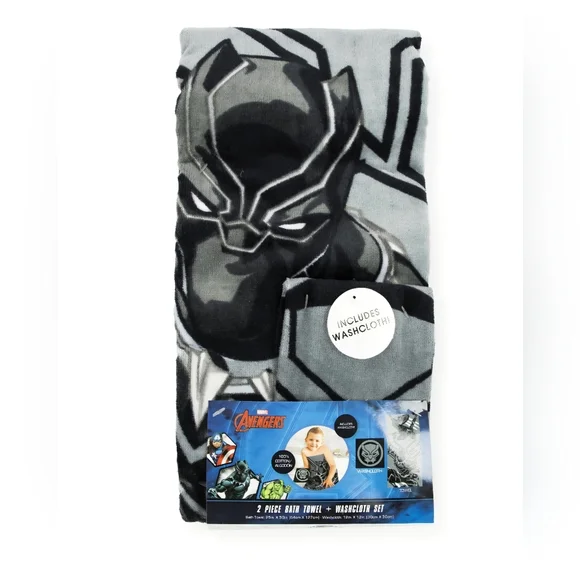 NEW Marvel Avengers Black Panther Kids‎ Bath Towel + Washcloth Set