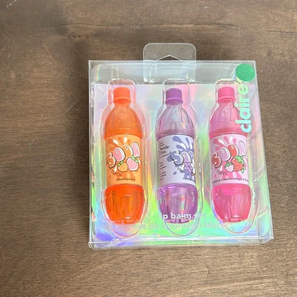 Claire's Soda Bottle Lip Balm Trio - Orange, Purple, Pink