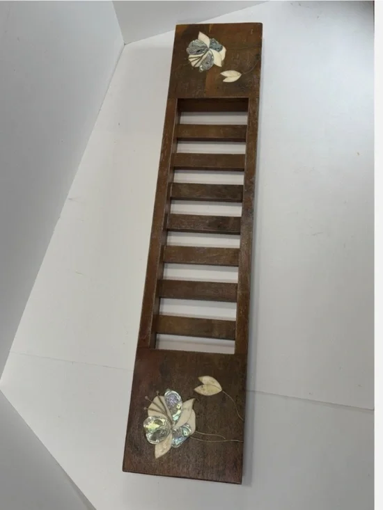 Anthropologie Wood Bath Caddy- Marble Stone Inlay- Made In India- 27” Floral