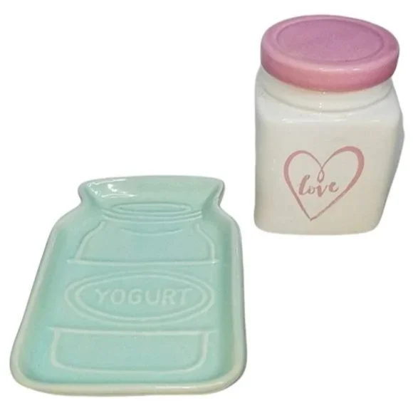 Decorative Jar Dish Soap Jewelry Love Yogurt NWT
