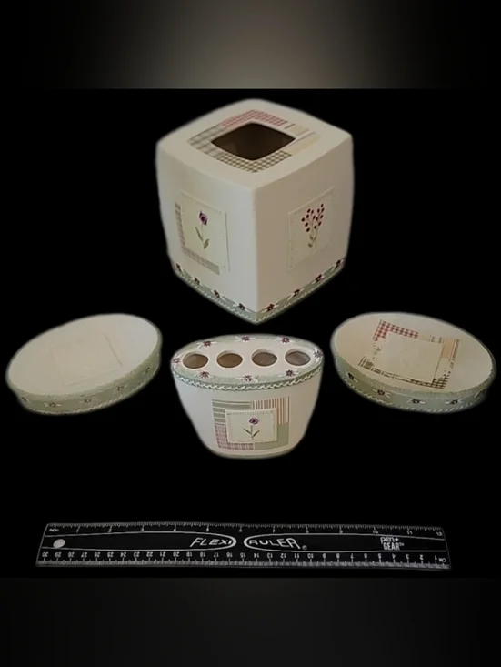 'Pretty in Pink' Ceramic Tissue Cover Set - Off White & Pink