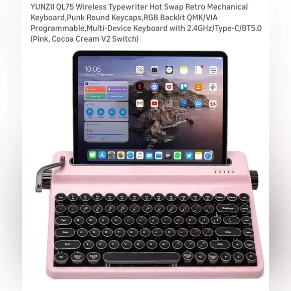 YUNZII QL75 Wireless Typewriter Hot Swap Retro Mechanical Keyboard.