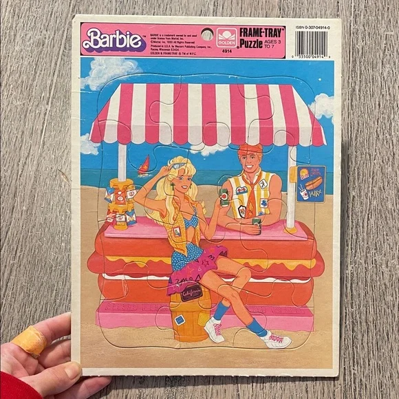 Vintage 1989 Barbie Beachside Frame-Tray Puzzle with Pink and Blue‎