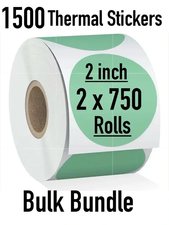 1500pcs 2 Rolls 2” Circle Thermal Stickers BULK Resellers Thank You QR Labels
