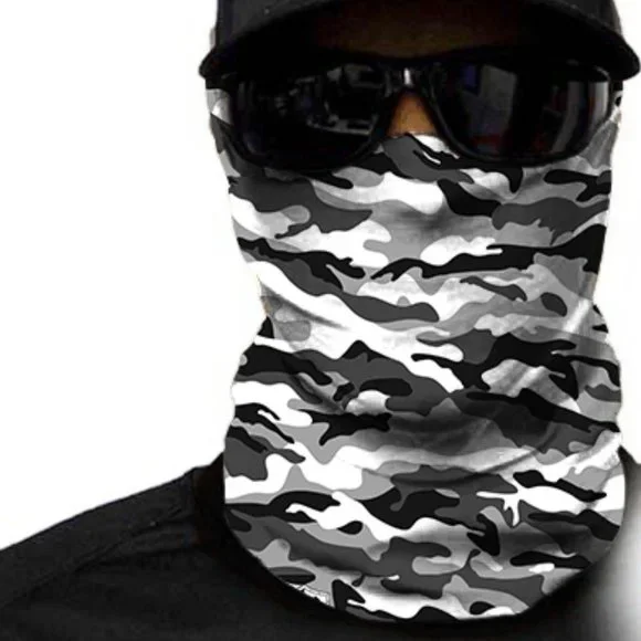 Mens Neck Gaiter Gray Camouflage SA Mask Headband Face Shield Wrap Adult
