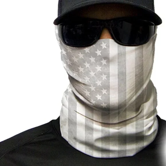 Mens Neck Gaiter American Flag Gray White SA Mask Headband Face Shield Wrap