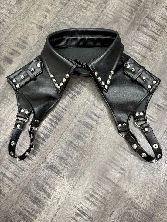 Black Studded Faux Leather Harness Collar