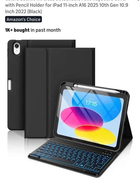 Universal Keyboard Folio Case with Pencil Holder for 11-inch Tablet (Black)