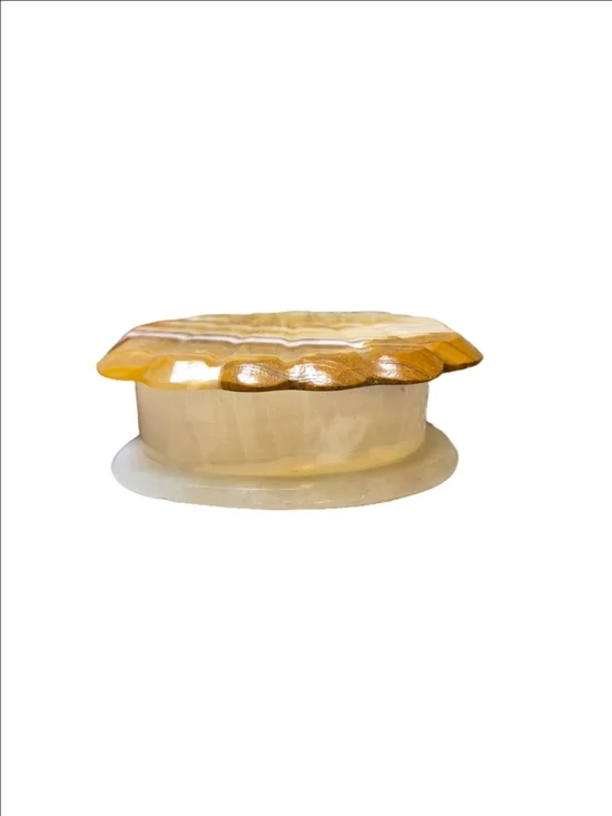 Vintage Onynx Marble,Clam Shell-Top Trinket Box in Cream and Honey Yellow