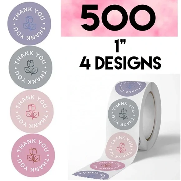 500 Thank you round rose flower stickers 1 inch