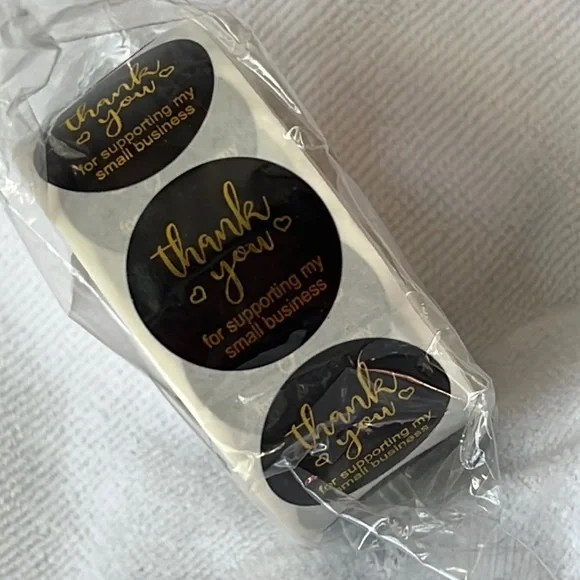 500 Thank you stickers 1” black and gold