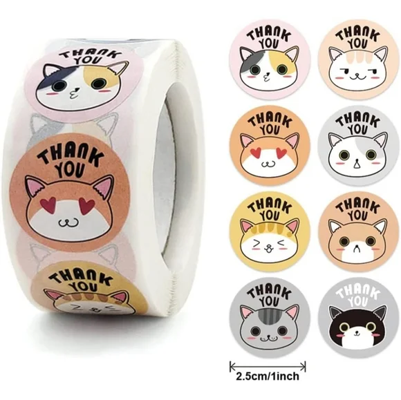 200 THANK YOU Stickers 8 Cat Designs 1