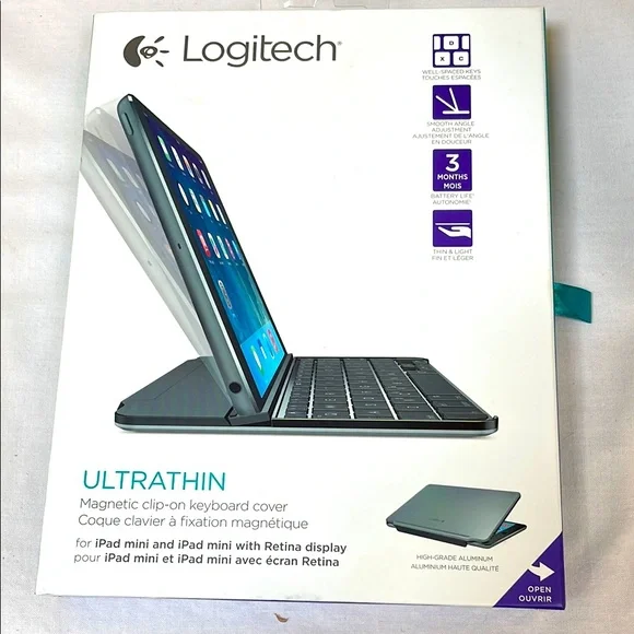 NIB Logitech Keyboard for Tablet. Black Ultrathin. New in Box. Never used.