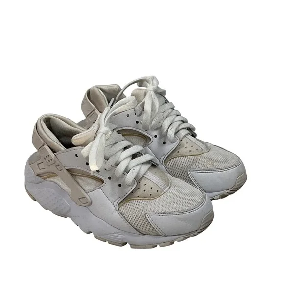 Nike Air Huaraches Big Kids Triple White Running Tennis Shoe Unisex 5 Sporty