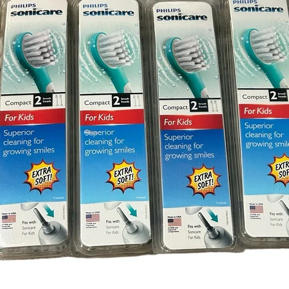 New (4 Packages) Philips Sonicare Kids Toothbrush Refill Heads Extra Soft